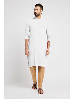 ETHNIC INDIA - Solid Viscose Rayon Regular Straight Cream Kurta