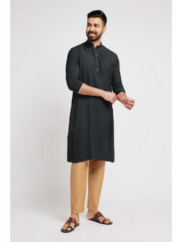 ETHNIC INDIA - Solid Viscose Rayon Regular Straight Black Kurta