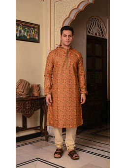ETHNIC INDIA - Ethnic Motifs Polyester Regular Straight Mustard Kurta