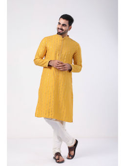 ETHNIC INDIA - Embellished Viscose Rayon Yellow Regular Straight Kurta
