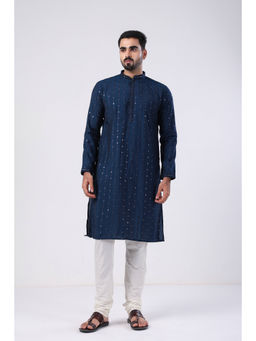 ETHNIC INDIA - Embellished Viscose Rayon Navy Blue Regular Straight Kurta