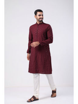 ETHNIC INDIA - Embellished Viscose Rayon Wine Regular Straight Kurta