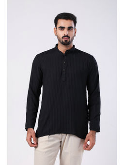ETHNIC INDIA - Striped Viscose Rayon Black Regular Straight Kurta