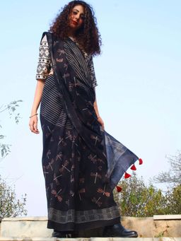 Chidiyaa - Dragonfly Dusk Handblockprinted Cotton Saree
