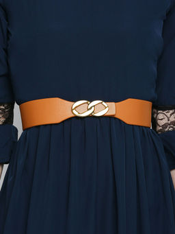 Twenty Dresses by Nykaa Fashion - Tan Solid Link Buckle Casual Belt