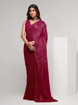 Trendmalls - Women Pink Heavy Georgette Sequins Work Saree with Unstitched Blouse