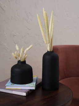 PUREZENTO - Black Decorative Vases for Home Centre Table Flowers Pot Bedroom Side Corners (Set of 2)