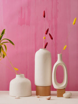 PUREZENTO - White Decorative Vases for Home Centre Table Flowers Pot Bedroom Side Corners (Set of 3)