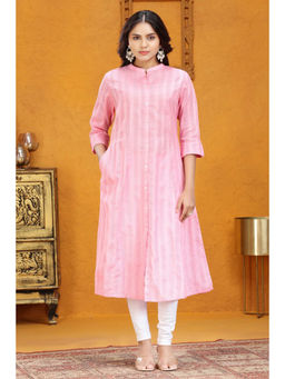 Cotton Culture - Baby Pink Cotton A-Line Striped Kurta