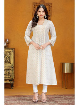 Cotton Culture - Off White Cotton Jacquard Flared Yarndyed Kurta