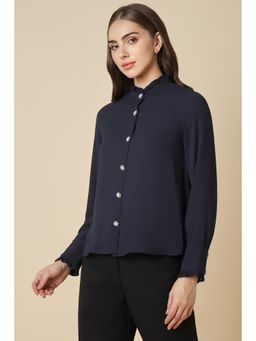 Allen Solly - Women Navy Blue Solid Long Sleeves Shirt