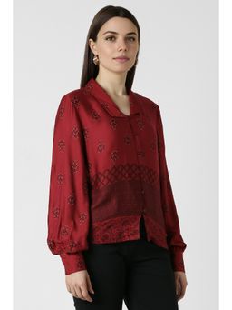 Van Heusen - Women Maroon Print Long Sleeves Formal Shirt