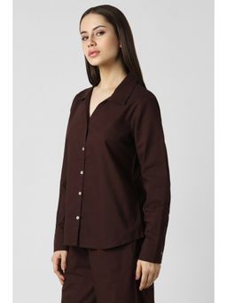 Van Heusen - Women Brown Solid Long Sleeves Casual Shirt