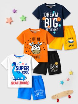 Kuchipoo - Multi-Color Boys Cotton T-Shirts and Shorts Set (Bsut-152) (Pack Of 3)