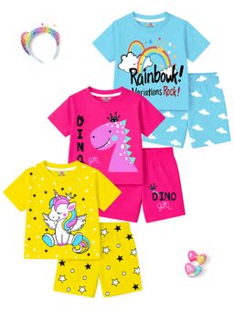 Kuchipoo - Girls Cotton T-Shirts and Shorts Set (Bsut-153) (Pack Of 3)