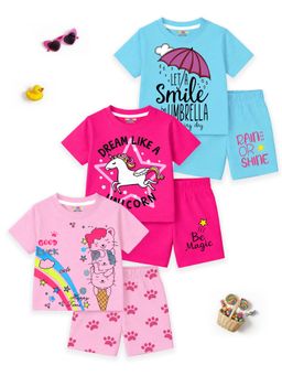Kuchipoo - Girls Cotton T-Shirts and Shorts Set (Bsut-154) (Pack Of 3)