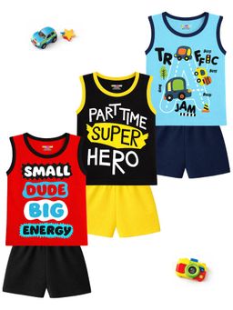 Kuchipoo - Boys Sleeveless Cotton T-Shirts and Shorts Set (Bsut-157) (Pack Of 3)
