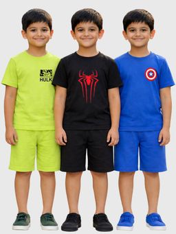 Kuchipoo - Multi-Color Boys Cotton T-Shirts and Shorts Set (Nsut-164) (Pack Of 3)