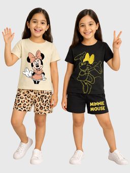 Kuchipoo - Disney Girls Cotton T-Shirts and Shorts Set (Nsut-189) (Pack Of 2)