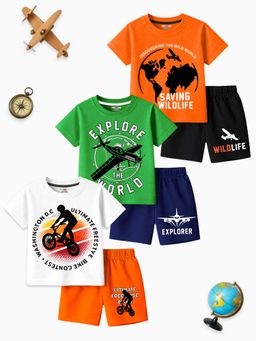 Kuchipoo - Boys Multi-Color Half Sleeves T-Shirts and Shorts Set (Nsut-196)