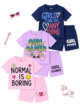 Kuchipoo - Girls Multi-Color T-Shirts and Shorts Set (Nsut-202) (Pack Of 3)