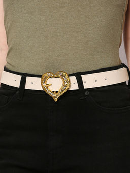 Twenty Dresses by Nykaa Fashion - Beige Solid Embellished Heart Buckle Jeans Belt