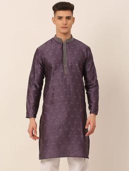 Jompers - Men Collar Embroidered Kurta in Purple
