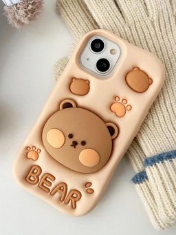 Treemoda - 3D Big Headed Bear Silicone Kickstand Case