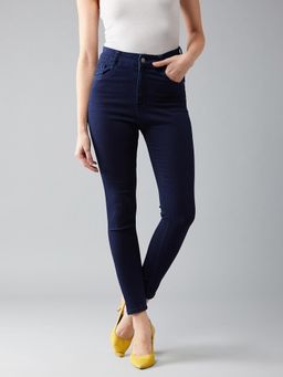DOLCE CRUDO - Womens Navy Blue Skinny Fit High Rise Clean Look Stretchable Denim Jeans