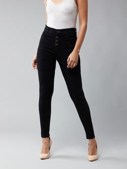 DOLCE CRUDO - Womens Black Skinny Fit High Rise Clean Look Stretchable Denim Jeans