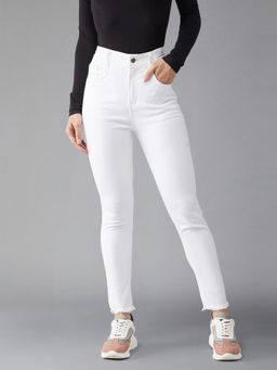 DOLCE CRUDO - Womens White Skinny High Rise Bleached Cropped Stretchable Denim Jeans