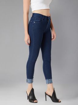 DOLCE CRUDO - Womens Navy Blue Skinny Fit High Rise Denim Stretchable Jeans