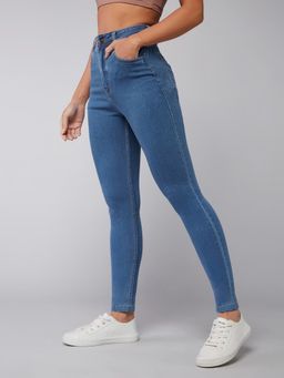 DOLCE CRUDO - Womens Blue Skinny High Rise Distressed Regular Length Denim Jeans