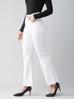 DOLCE CRUDO - Womens White Bootcut High Rise Clean Look Stretchable Denim Jeans