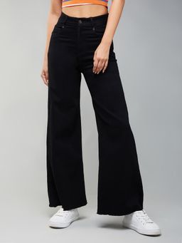 DOLCE CRUDO - Womens Black High Rise Clean Look Stretchable Wide Leg Denim Jeans