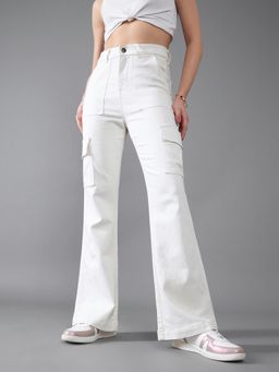 DOLCE CRUDO - Womens White Wide Leg High Rise Clean Look Stretchable Denim Jeans
