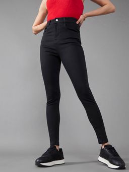 DOLCE CRUDO - Womens Black Super Skinny High Rise Clean Look Stretchable Denim Jeans