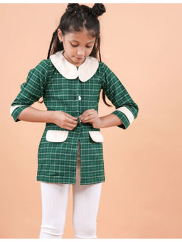 Avokiddos - Girls Green Contrast Collar Winter Trench Coat