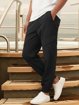 Bewakoof - Men's Jet Black Super Loose Fit Nylon Cargo Jogger Pants