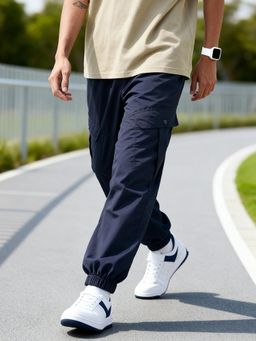 Bewakoof - Men's Navy Blue Super Loose Fit Nylon Cargo Jogger Pants