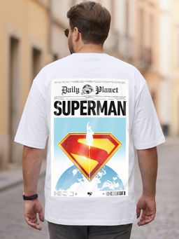 Bewakoof - Men's White Daily Planet Graphic Printed Oversized Plus Size T-shirt