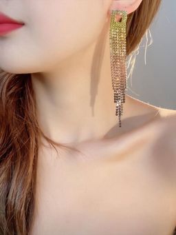 Niscka - Golden Black & Yellow Rhinestone Long Dangler Earrings