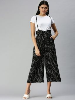 SHOWOFF - Women Strapless Black Printed Jumpsuit (Set of 2)