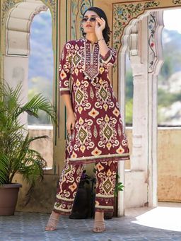 Autumnlane - Aranya Brown Jam Ikat Print Cotton Co-Ord Set (Set of 2)