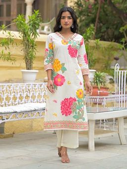 Autumnlane - Bali Titan White Printed Cotton Kurta Pant Set (Set of 2)