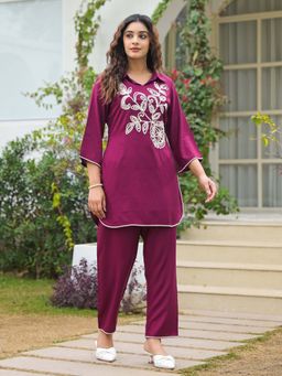 Autumnlane - Kara Grape Purple Embroidered Co-Ord Set (Set of 2)