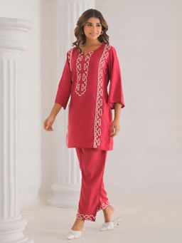 Autumnlane - Kara Rosy Peach Embroidered Co-Ord Set (Set of 2)