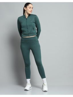 Rock.it - Women Solid Green High Neck Full Sleeve Jacket With Track Pant