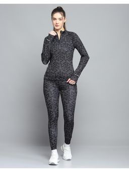 Rock.it - Women Printed Black High Neck Full Sleeve Tracksuit