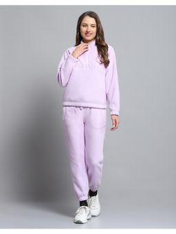 Rock.it - Women Solid Lavender High Neck Full Sleeve Top With Track Pant